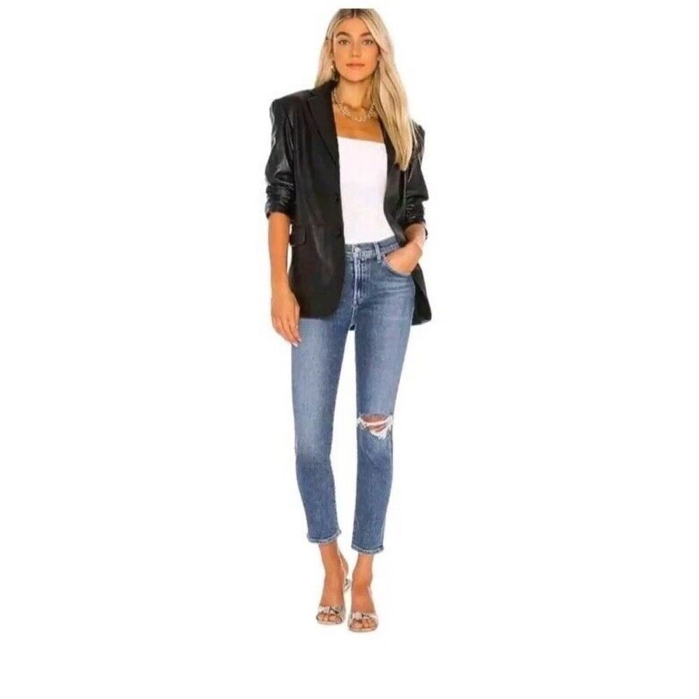Agolde Toni Mid Rise Slim Straight Jeans Distressed Stretch Denim Size 30